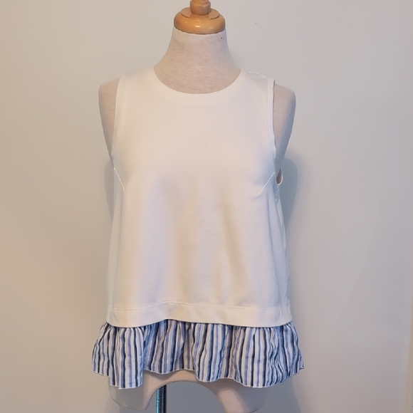 Anthropologie White and Blue Ruffled Tank Top - Picture 2 of 7